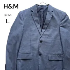 H&M スリムフィット テーラードジャケット 千鳥格子 ネイビー 48 Lサイズ