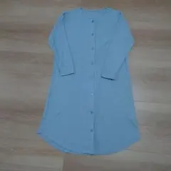 【ユニクロ】ワッフルクルーネックワンピース　S　くすみブルー