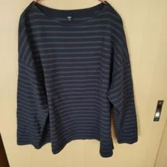 ユニクロ ボーダー レディース 七分袖丈 3XL 紺色×緑色 UNIQLO