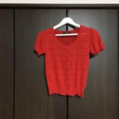 イングの綿混の半袖カーディガン