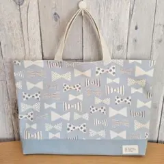 レッスンバッグ 入園入学準備 マチあり ブルー リボン柄 ハンドメイド