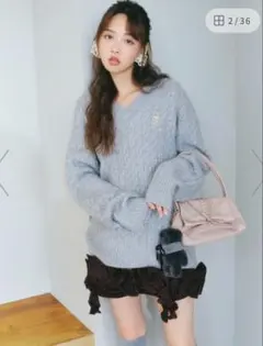 【今週まで】Lily brown Lily Bearケーブルニットミニワンピース