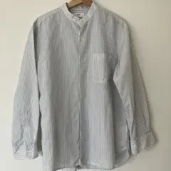 UNIQLO リネンコットンスタンドカラーストライプシャツ(長袖)Ｍ