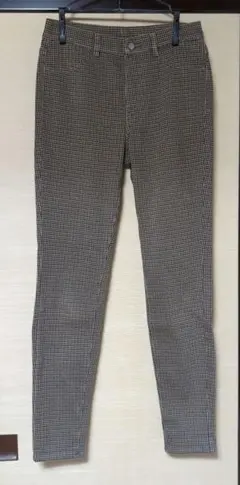 ブラウン系チェック柄スリムフィットパンツ