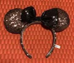 美品★ディズニー カチューシャ　ミニー　ブラック×ブラウン スパンコール