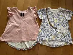 ウサギ刺繍(90サイズ)と花柄(95サイズ)Tシャツ2枚セット