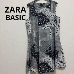 ZARA BASIC ペイズリー柄 ノースリーブワンピース L モノトーン ザラ