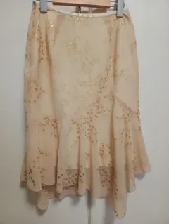 美品☆　ベージュ　シフォンスカート フリル付き　36のサムネイル