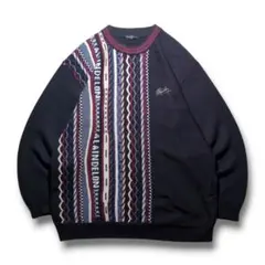 90s unknown 3Dニット 立体セーター クージーライク ブラック L