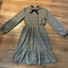 pom ponette チェック柄長袖ワンピース