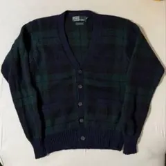80s RalphLauren ブラックウォッチ　カーディガン　 ポニー無　M
