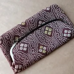 さらに値下げ⬇️和ちりめん柄　ガマ口折りポーチ和クラッチbag(約22×24㎝)