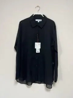 INES DE LA FRESSANGE コットンシアーブラック長袖シャツ S