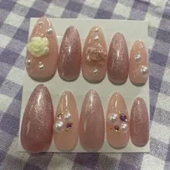 ピンク グリッター ネイルチップ 10個セット ハンドメイド