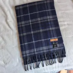 TAKEO KIKUCHI ネイビー チェック柄 カシミヤマフラー