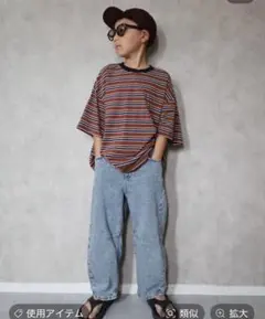 ペアマノンストリート ブラウンボーダーtシャツ