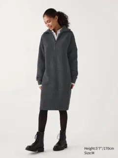 【UNIQLO】スフレヤーンワンピース L ダークグレー