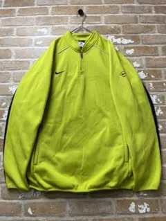 NIKE ナイキ　スウェット　蛍光　ワンポイント　刺繍　黄緑　ハーフジップ