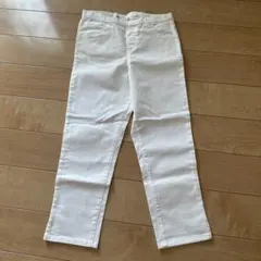 新品ユニクロガールズホワイトデニムイージークロップドパンツストレッチ130