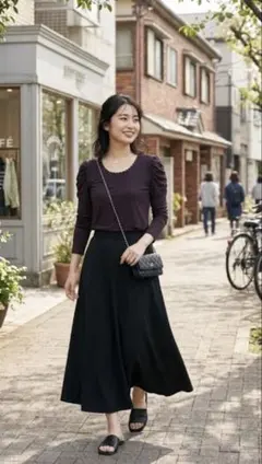 新品未使用品　ダークパープル パフスリーブ Tシャツ