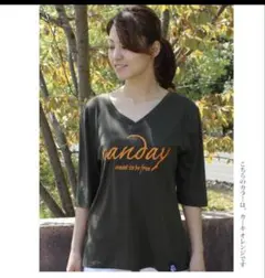 CANDAY 五分袖 ソフトＴシャツ Ｖネック 刺繍