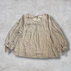 【美品】persodea 小花柄 ブラウス LL ベージュ リボン フェミニン