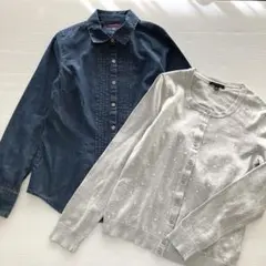 Tommy Hilfiger ダークブルー ドット柄 シャツ　カーディガン　M