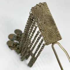 040103 アンティーク　 花嫁かんざし　銀　平打ち　鶴　懐中　はこせこ