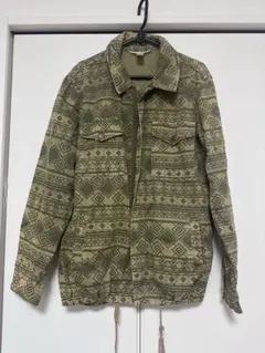 幾何学模様オリーブグリーンミリタリージャケット Mサイズ