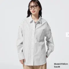 GU 2way ストライプ オーバーシャツ 長袖 白