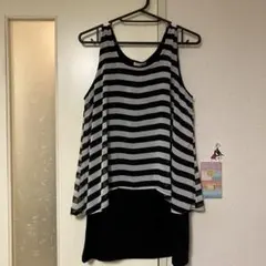 ハニーズ COLZA ボーダー柄 レイヤード風 チュニック タンクトップ Mのサムネイル