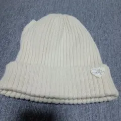 試着のみ3can4on Selfie リボン付きニット帽 アイボリー 幼児