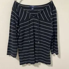 チャップス ボーダー ボートネック 七分袖 カットソー M 紺 白 綿