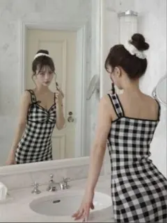 ダリッチ　ギンガムジャガードニットロングワンピース