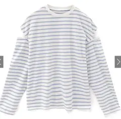 GRL グレイル　水色ボーダー柄ショルダースリットルーズトップス【fo1647】