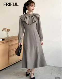 FRIFUL レディース チェック柄 ラッフル ウエストシャーリング ワンピース