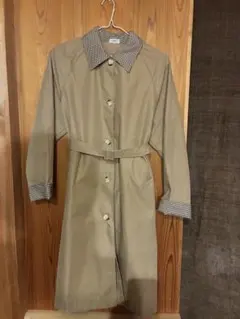 Cozy ベージュ ロングコート チェック柄襟