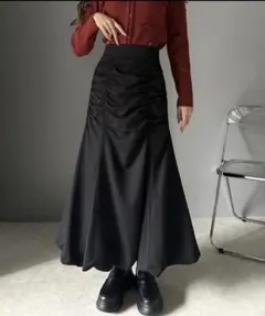 mily bilet フロントギャザーバルーン ロングスカート　スカート　黒