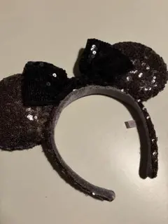 ミッキー耳カチューシャ 黒と茶色のスパンコール