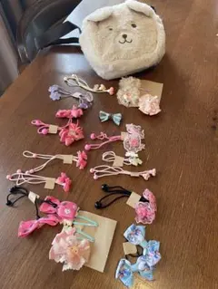 子供用ヘアアクセ16個セット パッチン留め・ヘアゴム＋ポシェット