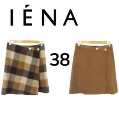 イエナ ウールリバーシブルタイトミニ スカート　チェック 38 ブラウン