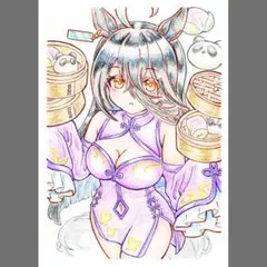 同人手描きイラスト　ウマ娘　マンハッタンカフェ　でねぶ　厚手　B6　アナログのサムネイル