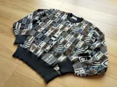 美品ブラック&ホワイト　ニット　セーター Mサイズ　総柄レディース9号