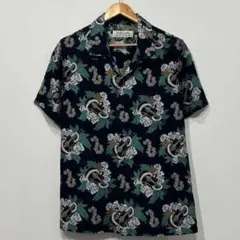 美品 レミレリーフ カットジャガード インディゴ ウクレレ柄 アロハシャツ Mのサムネイル
