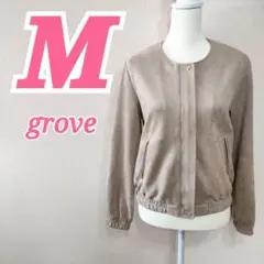 grove グローブ フェイクスエード ノーカラーブルゾン M ライトベージュのサムネイル