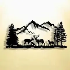 トナカイさん　山森デザイン アイアン製　壁装飾　黒　ウオールアート207