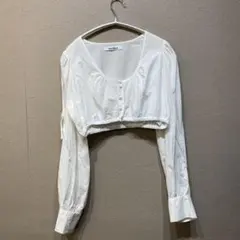 Solace（ソラス）　ショート丈カットスリーブブラウス　サイズF ホワイト　綿のサムネイル