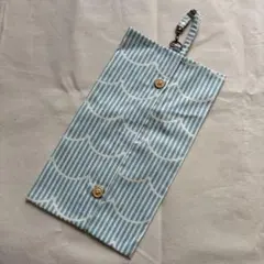 カトラリーケース【裏撥水】リボンストライプ 水色☆ハンドメイド