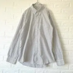 エクストラファインコットンブロードストライプシャツ ボタンダウン・長袖 グレー