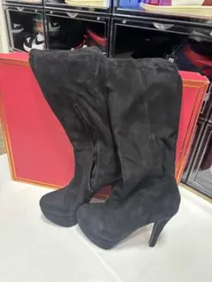 黒 スエード ニーハイブーツ 高ヒール高さ14cmSサイズ美脚